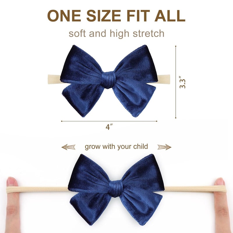 ONENINEDREAM Baby Girls 4" Velvet Hairband Handmade Tied Bow Elastic Nylon Hair Accessories, 3 Pcs Red, Green, Dark Green - Image 4